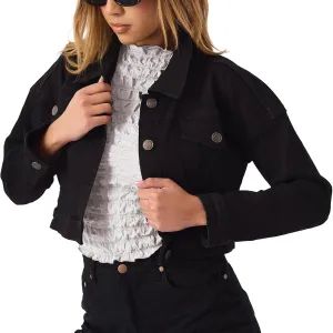 2025 Cropped Denim Jacket for Women Stretchy Fitted with 2 Pockets  Lightweight Trendy Short Jean Shacket