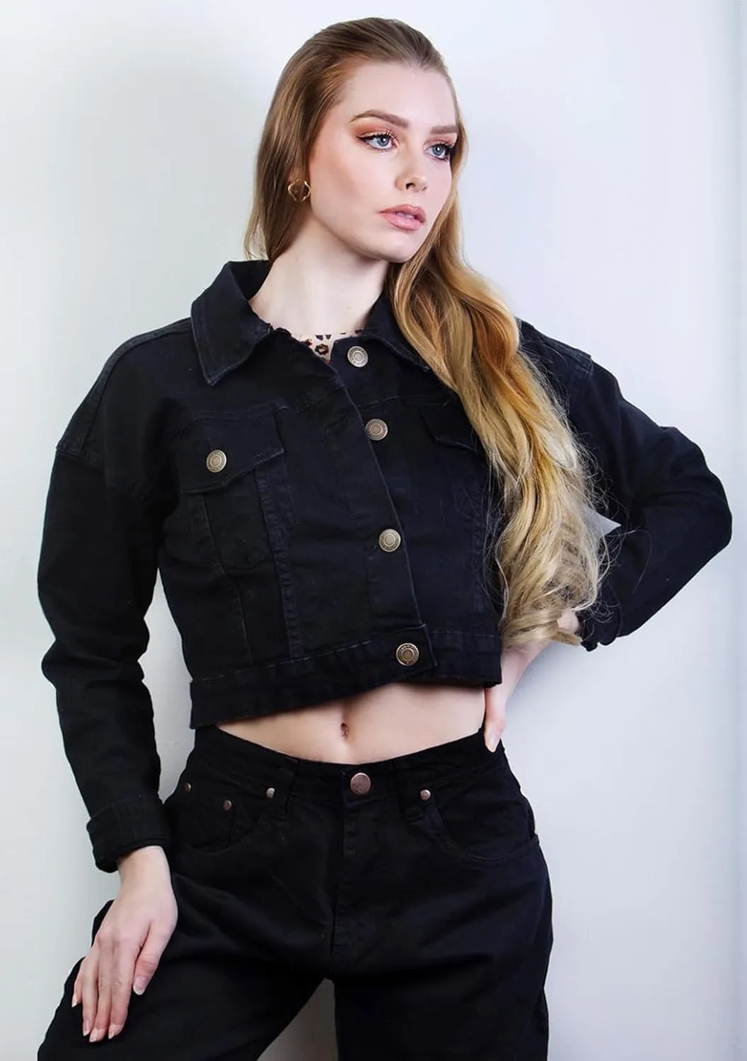 2025 Cropped Denim Jacket for Women Stretchy Fitted with 2 Pockets  Lightweight Trendy Short Jean Shacket