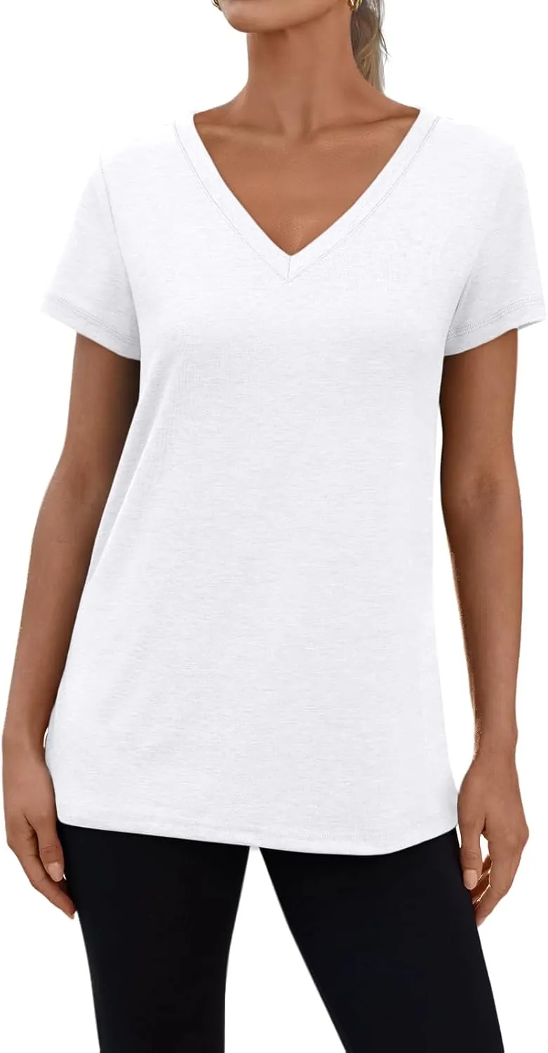 3 Pack V Neck T Shirts for Women Short Sleeve Tshirts Summer Casual Tops Loose Fit Basic Tees