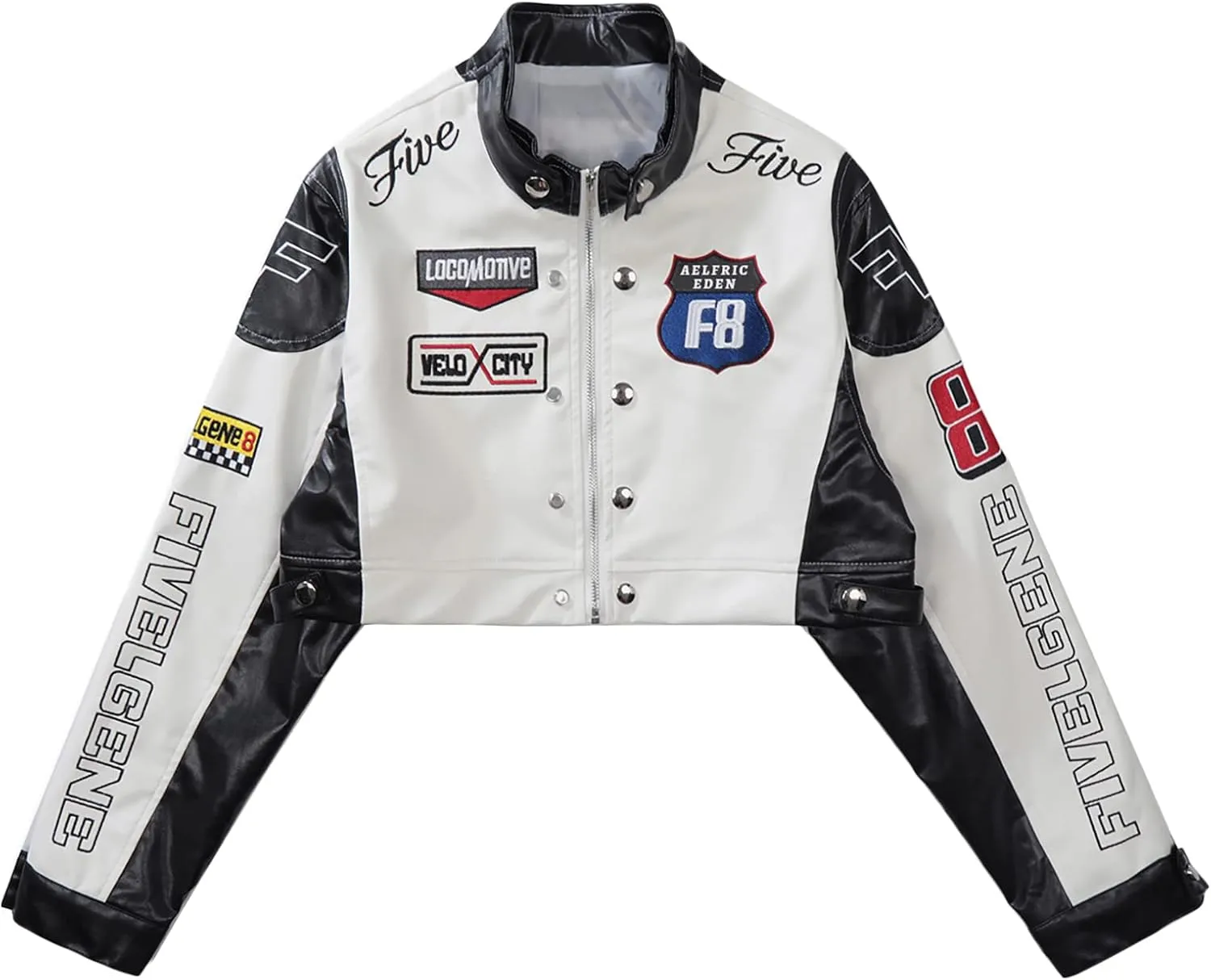 Aelfric Eden Cropped Leather Jacket Women PU Crop Moto Biker Racing Trendy Fashion Casual Coats