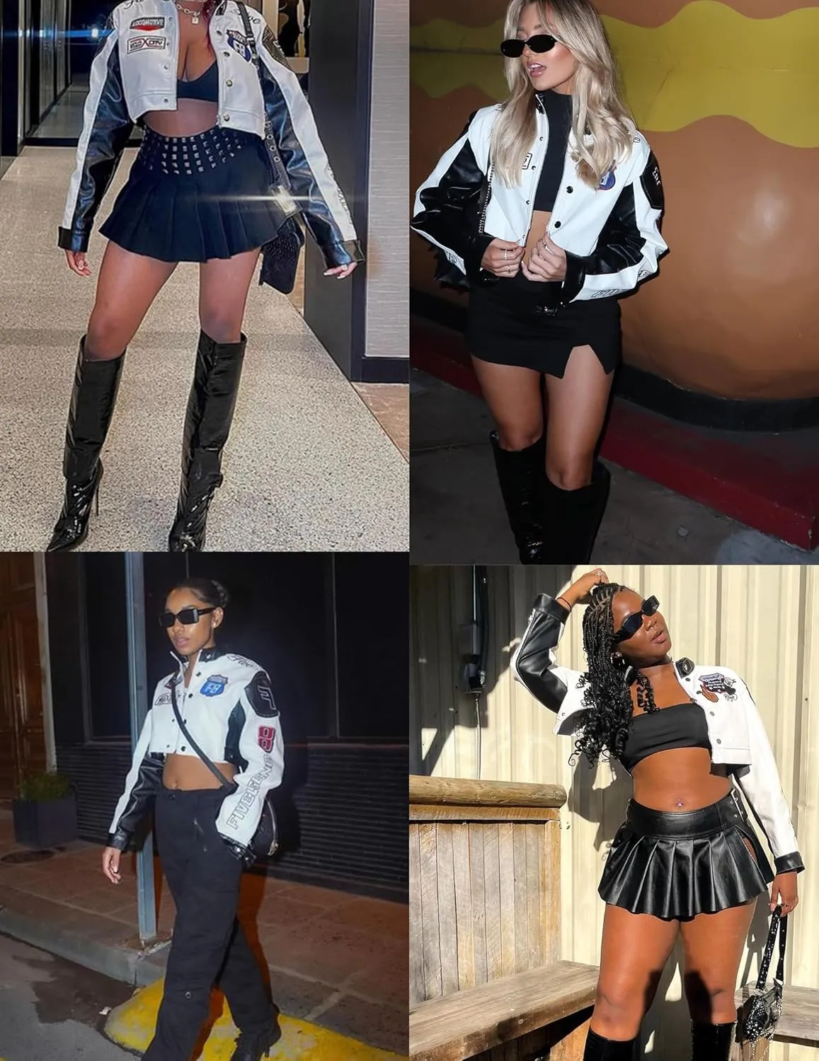 Aelfric Eden Cropped Leather Jacket Women PU Crop Moto Biker Racing Trendy Fashion Casual Coats