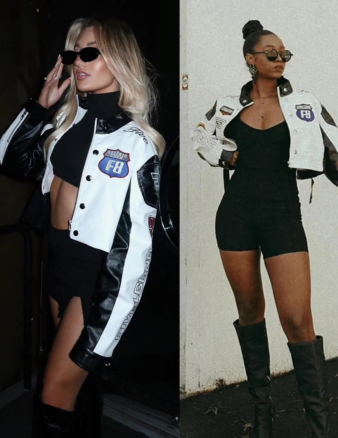 Aelfric Eden Cropped Leather Jacket Women PU Crop Moto Biker Racing Trendy Fashion Casual Coats