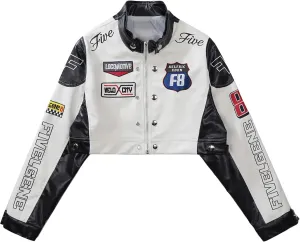 Aelfric Eden Cropped Leather Jacket Women PU Crop Moto Biker Racing Trendy Fashion Casual Coats