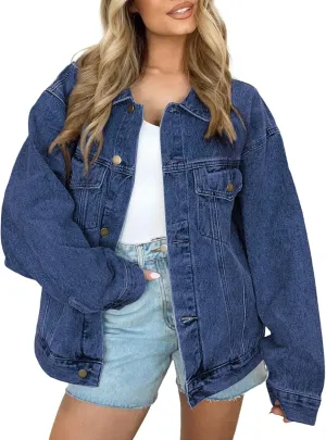 AUTOMET Womens Jean Jacket Denim Long Sleeve Oversized Button Down Shirts Trendy Coat Fall Fashion Winter Clothes Outfit