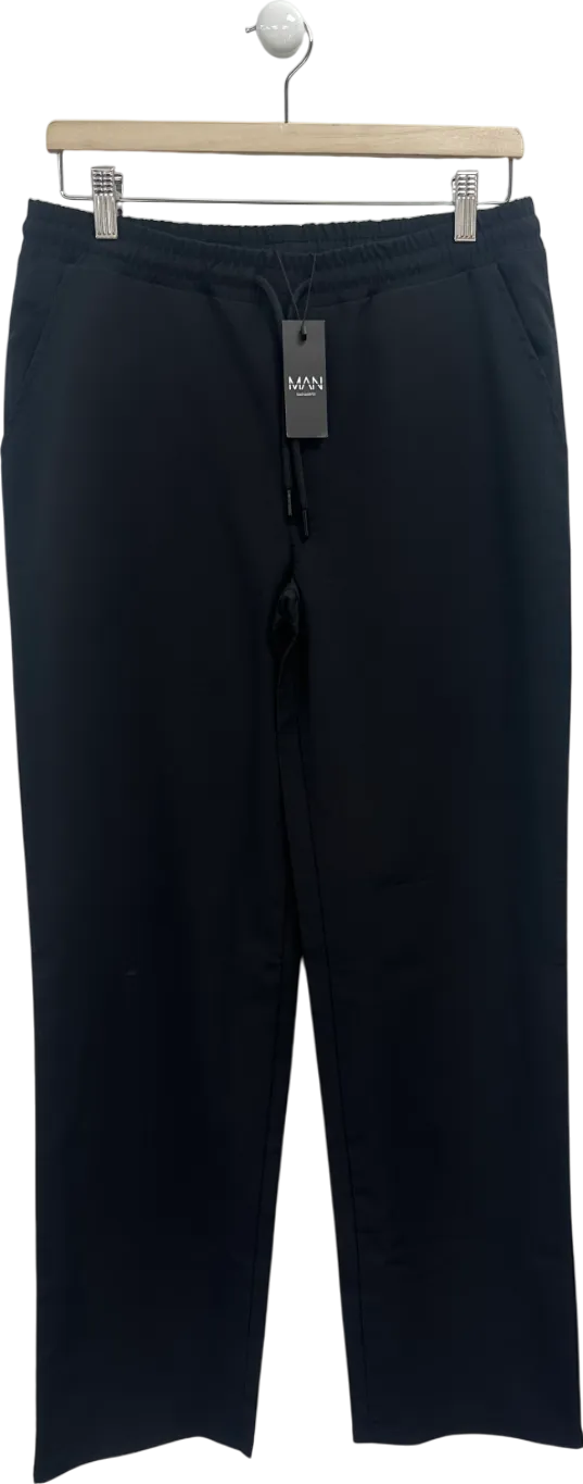 boohooMan Black Wide Fit Lightweight Stretch Smart Trousers W28