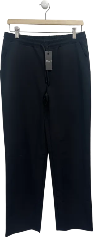 boohooMan Black Wide Fit Lightweight Stretch Smart Trousers W28