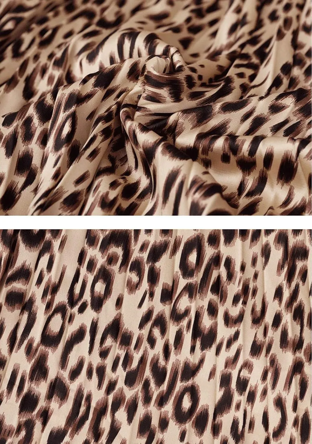 CHARTOU Womens Chic Elastic High Waisted A Line Leopard Print Pleated Shirring Midi-Long Skirt
