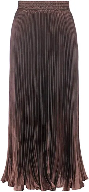 CHARTOU Womens Chic Elastic High Waisted Metallic Pleated Accordion Flowy Swing Maxi Long Skirt