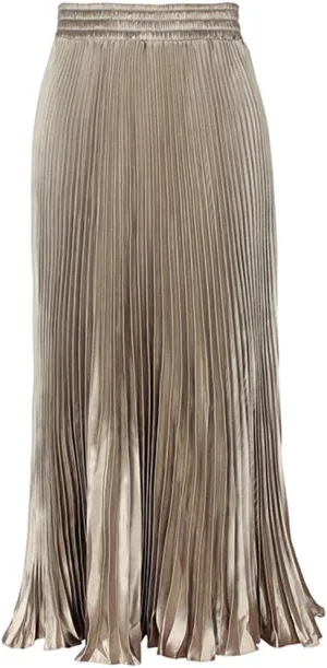 CHARTOU Womens Chic Elastic High Waisted Metallic Pleated Accordion Flowy Swing Maxi Long Skirt