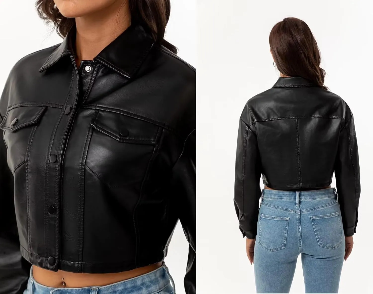CHIGUO Women Faux Leather Cropped Jacket Trendy Moto Biker Short Jacket Fashion PU Coat Party Jacket