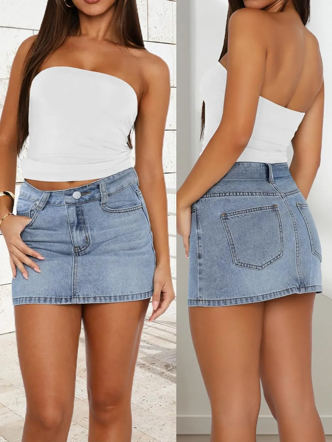 Denim Skort Skirts Women Casual Mini Jean Skirt Stretch Low Waisted Jean Skirt for Women Zip Fly Denim Skirt