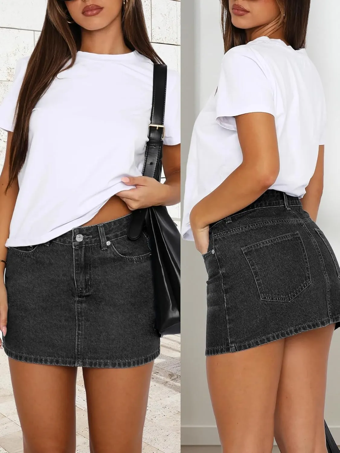 Denim Skort Skirts Women Casual Mini Jean Skirt Stretch Low Waisted Jean Skirt for Women Zip Fly Denim Skirt