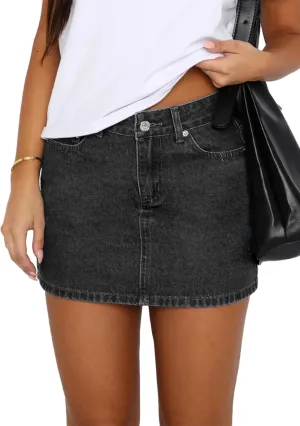 Denim Skort Skirts Women Casual Mini Jean Skirt Stretch Low Waisted Jean Skirt for Women Zip Fly Denim Skirt