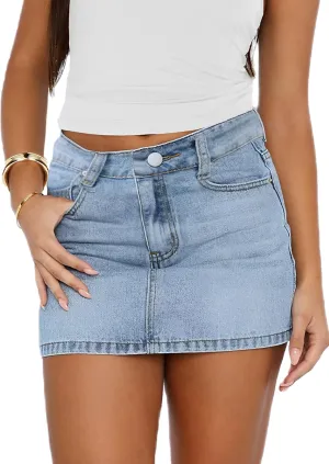 Denim Skort Skirts Women Casual Mini Jean Skirt Stretch Low Waisted Jean Skirt for Women Zip Fly Denim Skirt