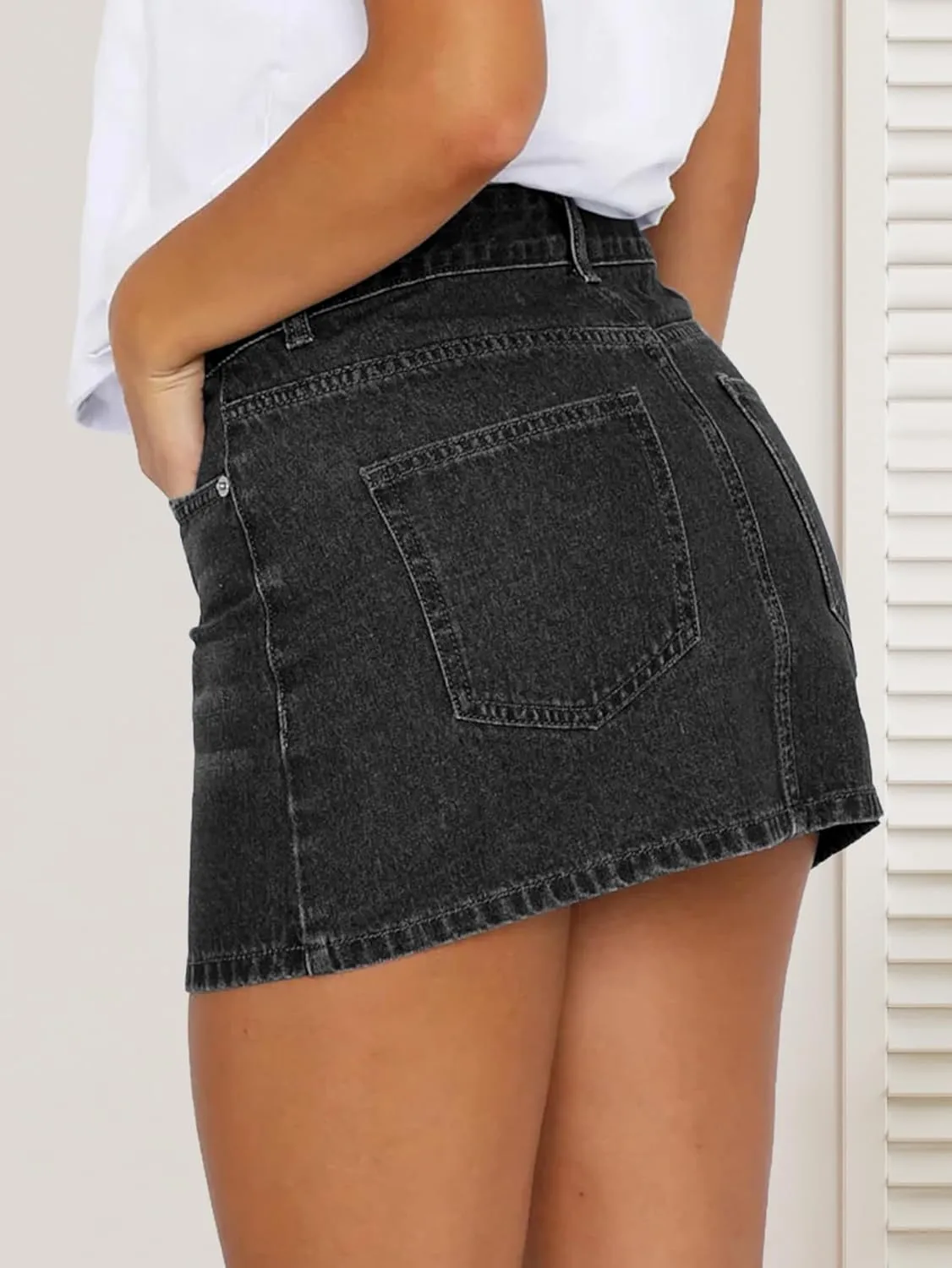Denim Skort Skirts Women Casual Mini Jean Skirt Stretch Low Waisted Jean Skirt for Women Zip Fly Denim Skirt