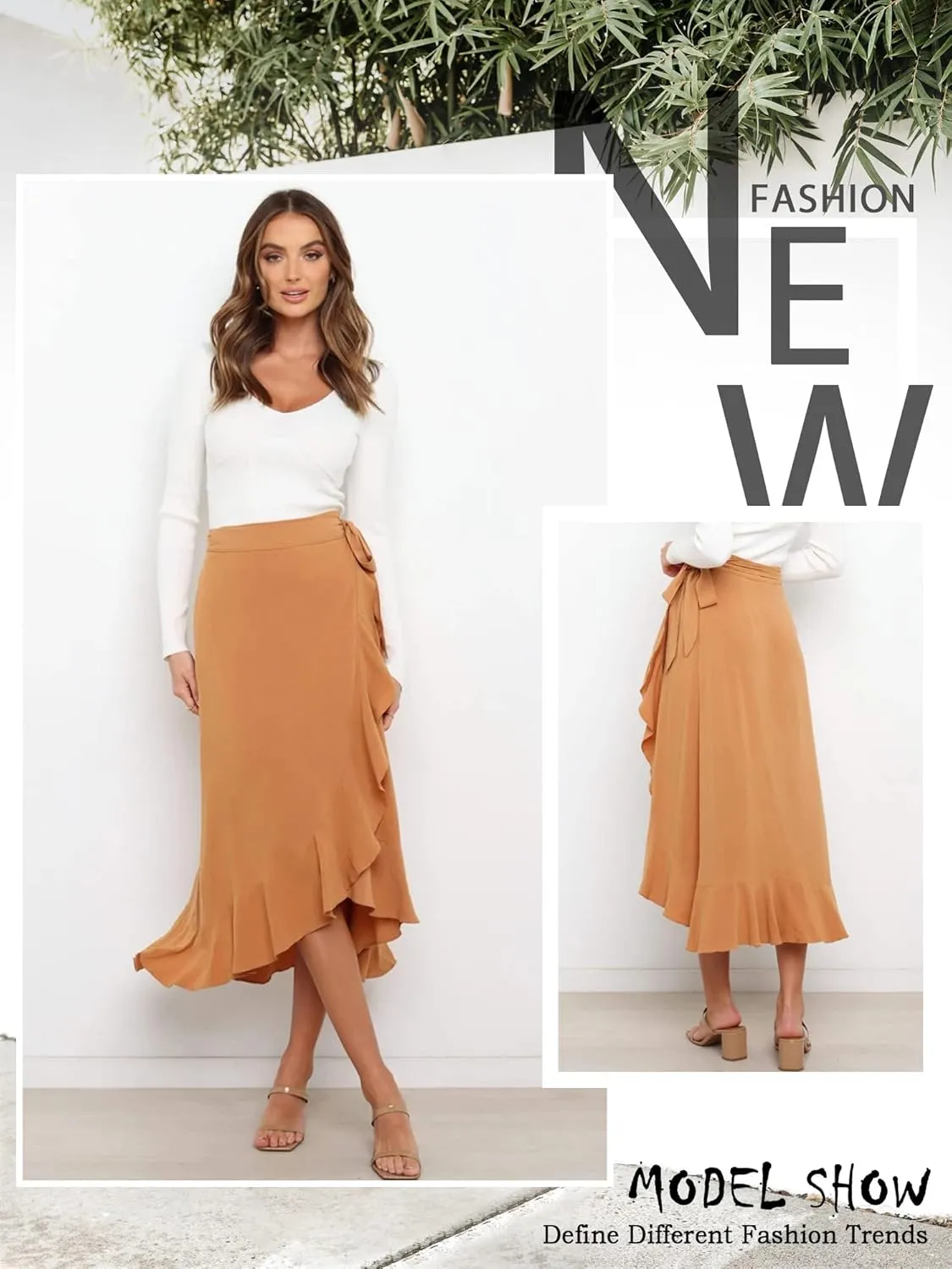Ezcosplay Women Ruffle Wrap Skirt Tie Waist Boho High Low Asymmetrical Midi Beach Skirt