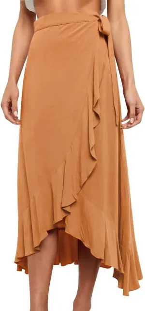 Ezcosplay Women Ruffle Wrap Skirt Tie Waist Boho High Low Asymmetrical Midi Beach Skirt