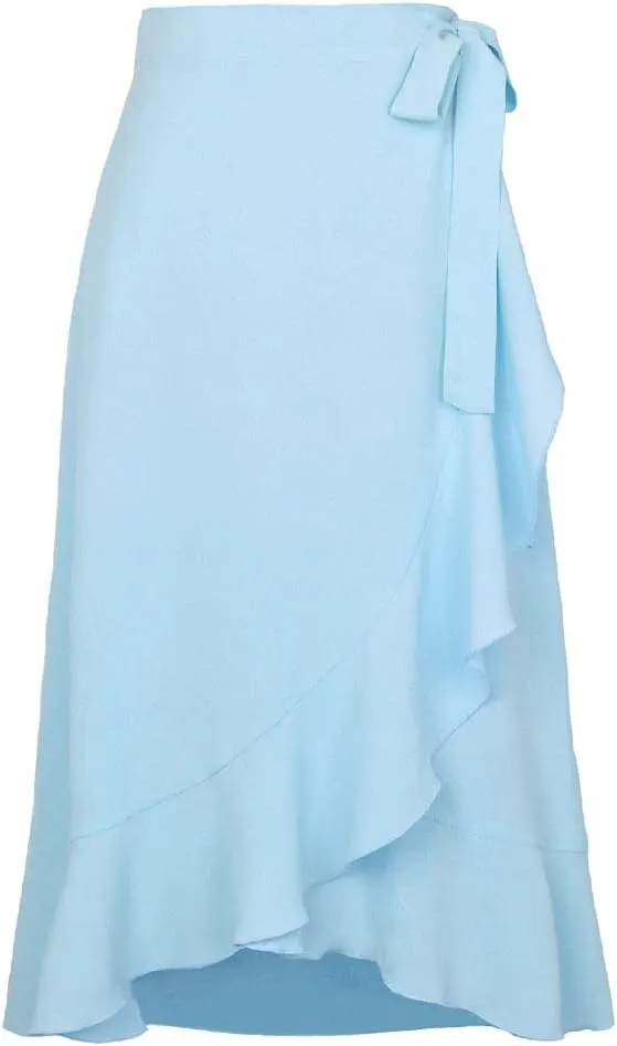 Ezcosplay Women Ruffle Wrap Skirt Tie Waist Boho High Low Asymmetrical Midi Beach Skirt