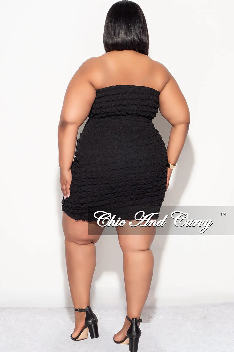 Final Sale Plus Size 2pc Honeycomb Texture Strapless Top and Skirt Set in Black