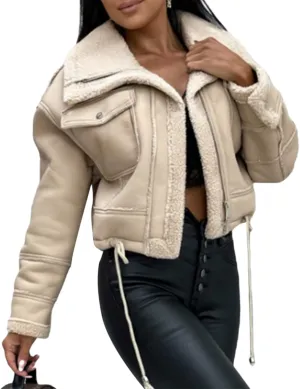 iTranyee Women's Winter Cropped Puffer Jacket Long Sleeve Zipper Cotton-Padded Coat Casual Warm High Neck Quilted Outwear