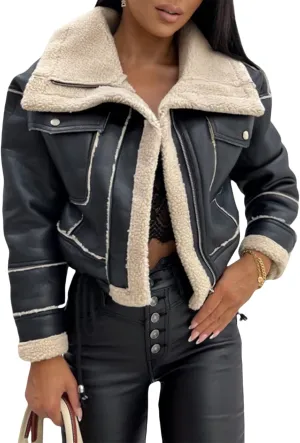 iTranyee Women's Winter Cropped Puffer Jacket Long Sleeve Zipper Cotton-Padded Coat Casual Warm High Neck Quilted Outwear