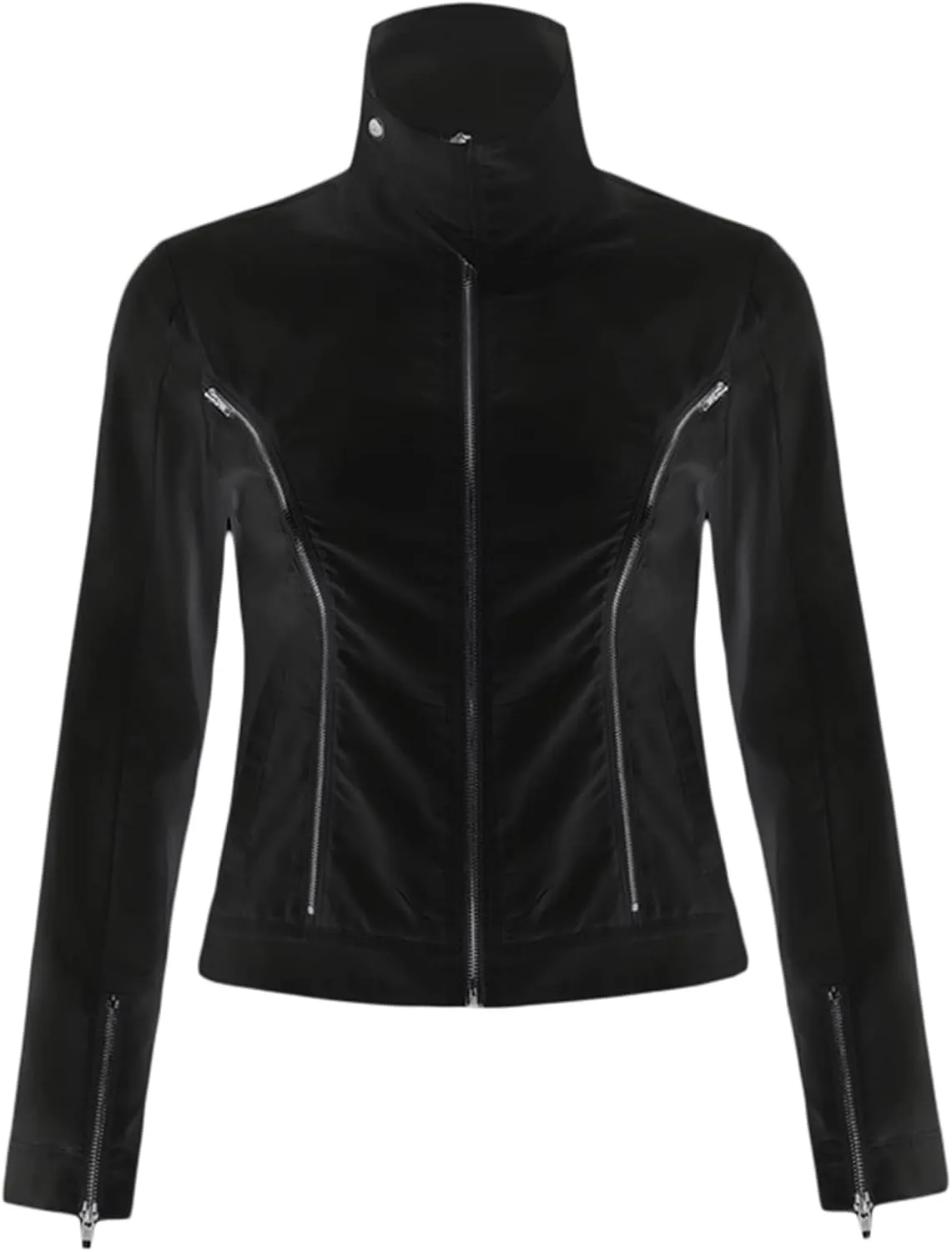iTranyee Women's Winter Cropped Puffer Jacket Long Sleeve Zipper Cotton-Padded Coat Casual Warm High Neck Quilted Outwear