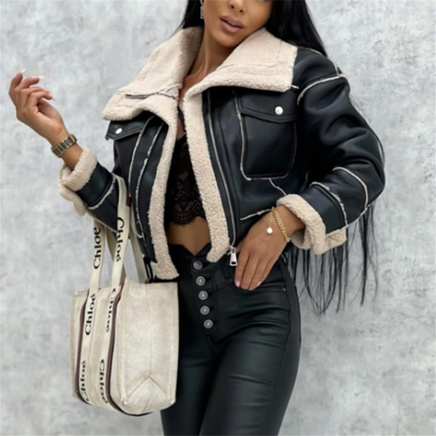 iTranyee Women's Winter Cropped Puffer Jacket Long Sleeve Zipper Cotton-Padded Coat Casual Warm High Neck Quilted Outwear