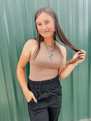 Jade Ribbed Basic Tank Top Mocha