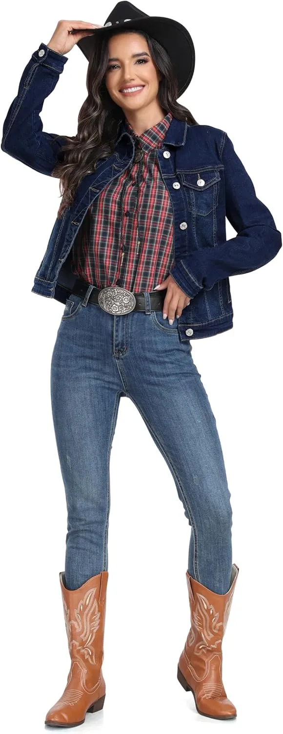 J.Corrine Women's Stretchy Denim Jacket Long Sleeve Vintage Basic Trendy Button Up Trucker Jean Jackets