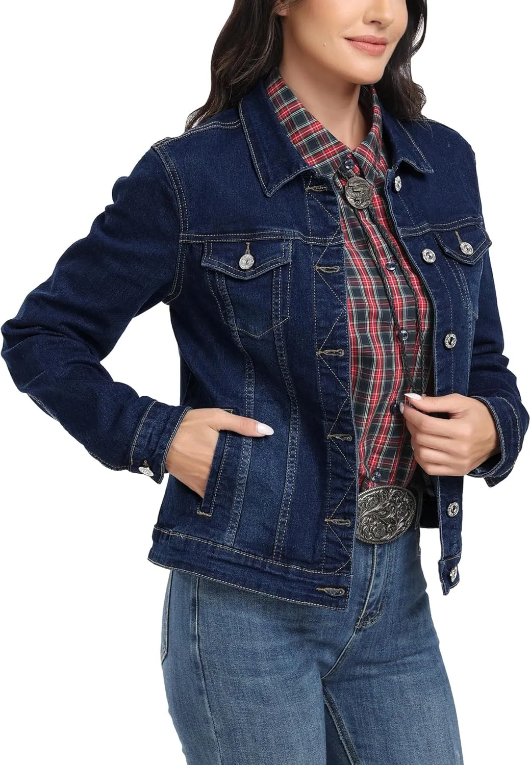 J.Corrine Women's Stretchy Denim Jacket Long Sleeve Vintage Basic Trendy Button Up Trucker Jean Jackets