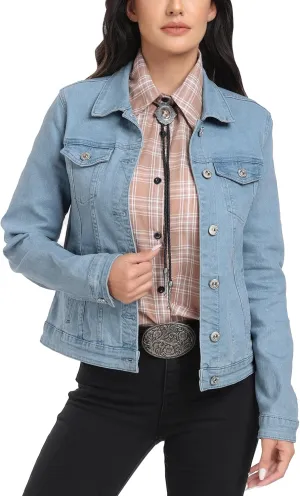 J.Corrine Women's Stretchy Denim Jacket Long Sleeve Vintage Basic Trendy Button Up Trucker Jean Jackets
