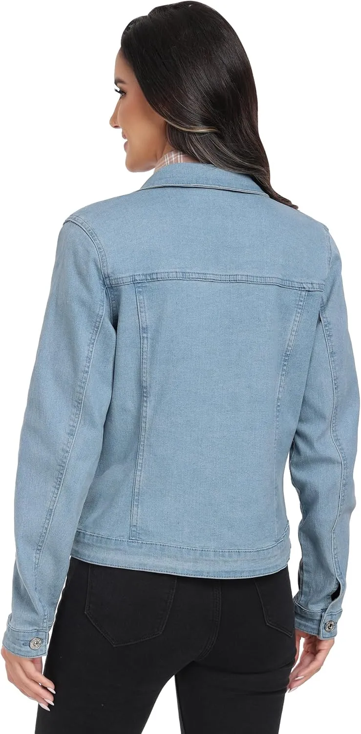 J.Corrine Women's Stretchy Denim Jacket Long Sleeve Vintage Basic Trendy Button Up Trucker Jean Jackets