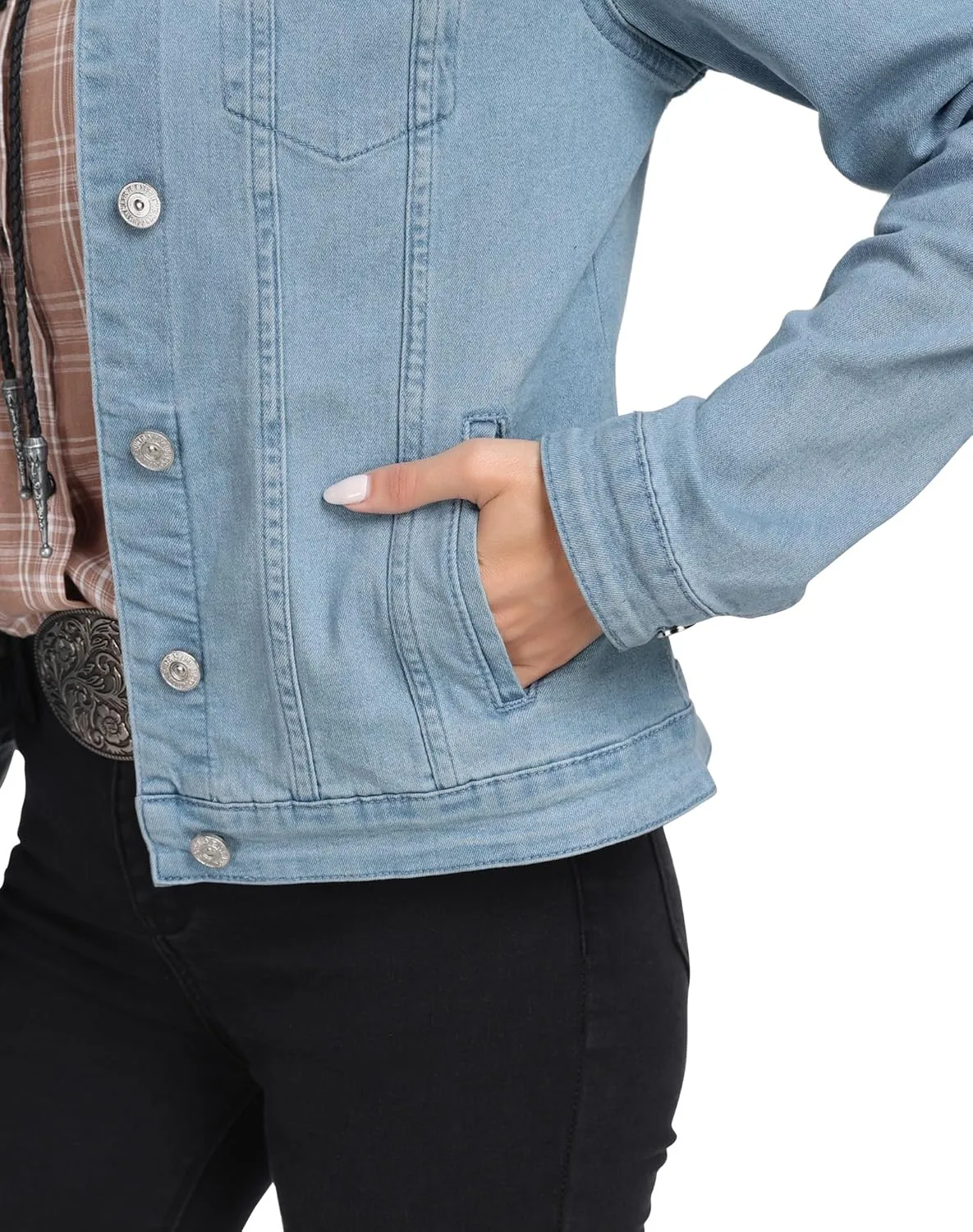 J.Corrine Women's Stretchy Denim Jacket Long Sleeve Vintage Basic Trendy Button Up Trucker Jean Jackets