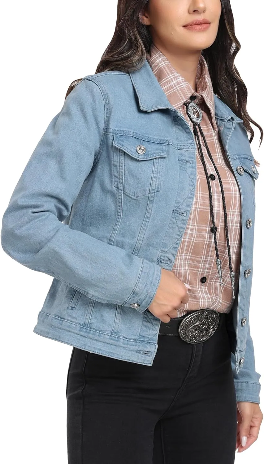 J.Corrine Women's Stretchy Denim Jacket Long Sleeve Vintage Basic Trendy Button Up Trucker Jean Jackets