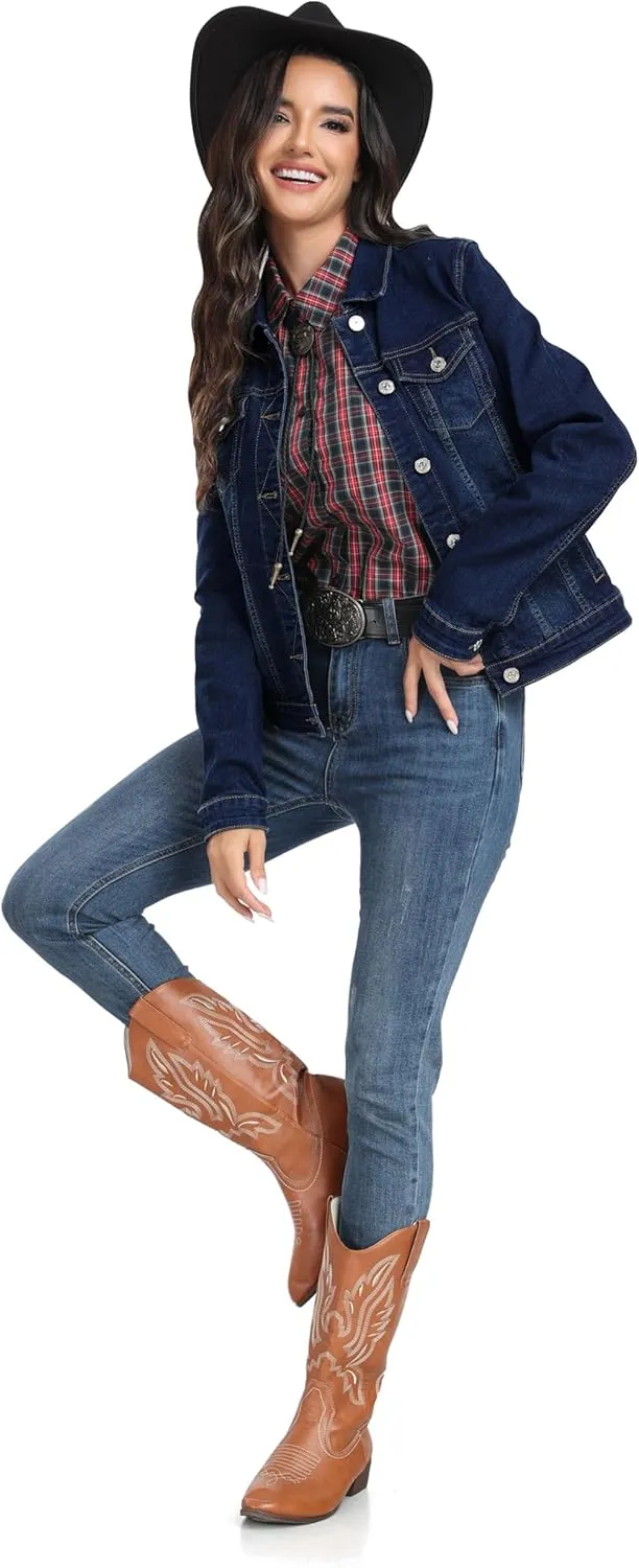 J.Corrine Women's Stretchy Denim Jacket Long Sleeve Vintage Basic Trendy Button Up Trucker Jean Jackets