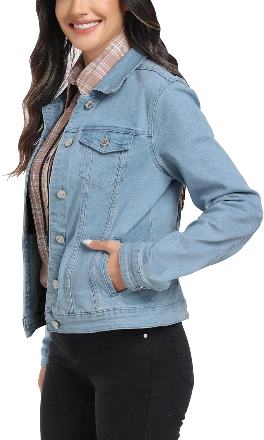 J.Corrine Women's Stretchy Denim Jacket Long Sleeve Vintage Basic Trendy Button Up Trucker Jean Jackets