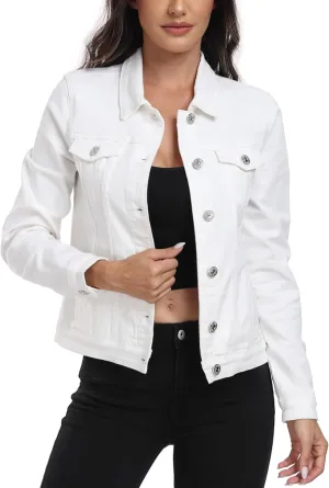 J.Corrine Women's Stretchy Denim Jacket Long Sleeve Vintage Basic Trendy Button Up Trucker Jean Jackets
