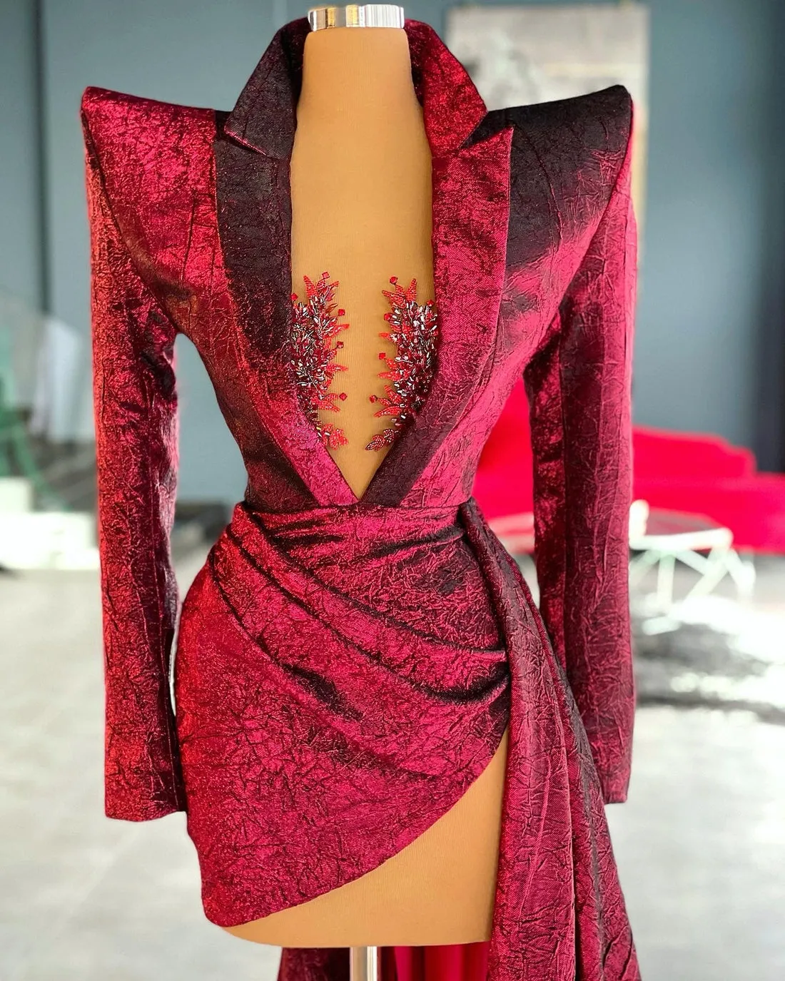 Josie Red Long Sleeves Blazer Dress