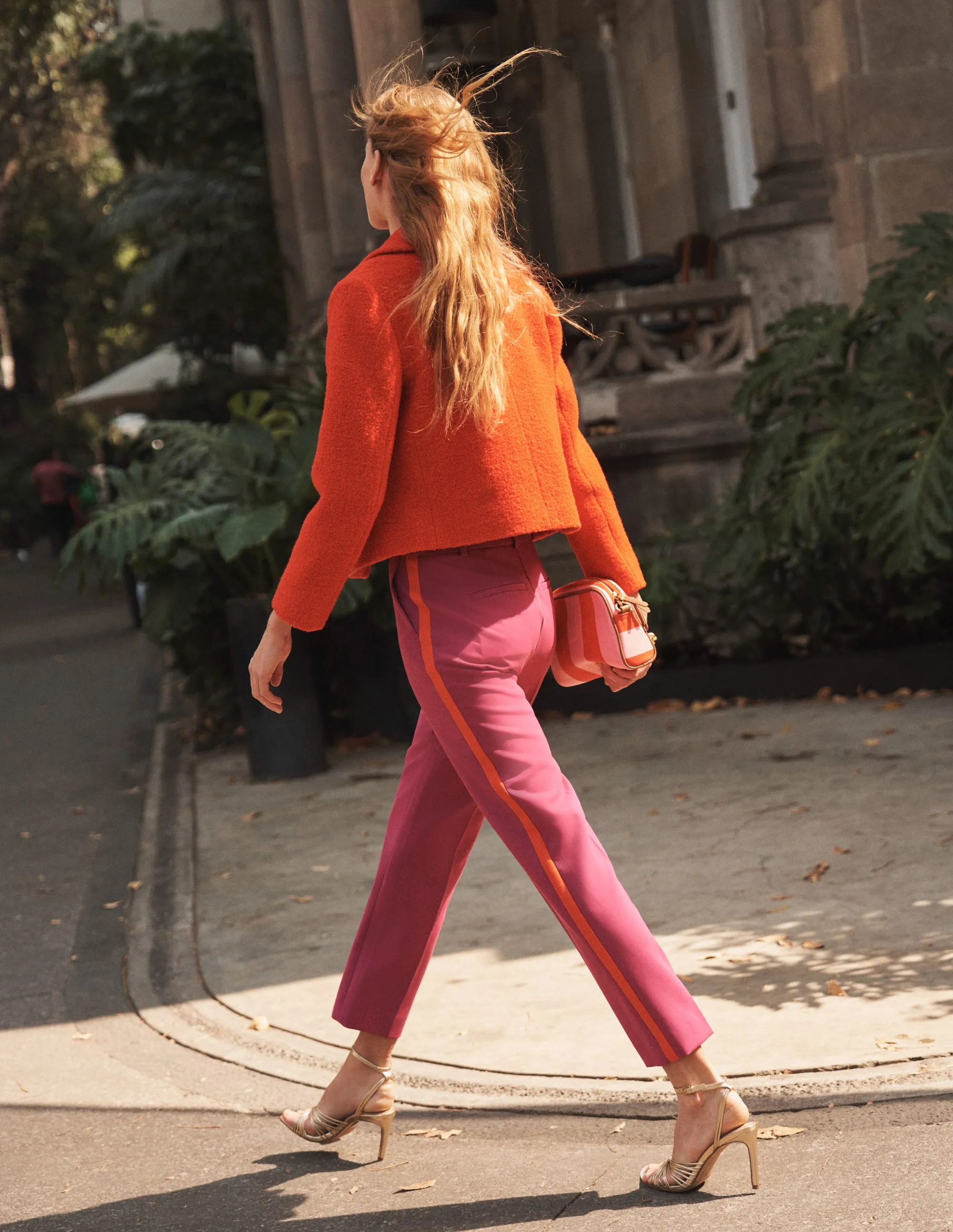 Kew Side Stripe Trousers-Rose Violet, Red Stripe