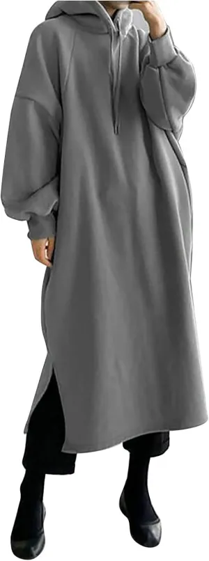Kubbon Women's Pullover Hoodie Fleece Hooded Sweatshirt Maxi Dress Baggy Loose Long Sleeve Tops Plus Size Business Shirts