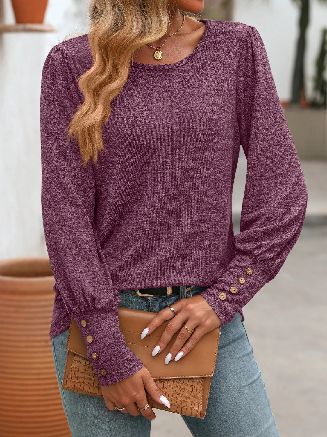 Laura Round Neck Long Sleeve Soft Top