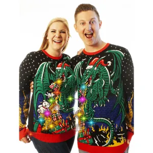 LIGHT UP - Dragon | Ugly Christmas Sweater For Men & Women | Unisex Sizing