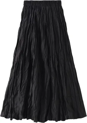 Lu's Chic Women's Long Skirt Pleated A Line Dress Fall Casual Polyester Swing Dress Tea Length Midi