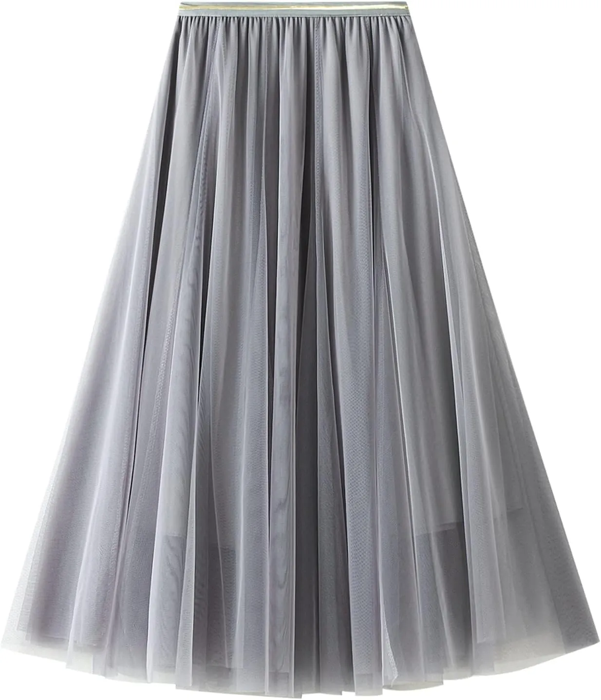 Lu's Chic Women's Pleated Tulle Skirt High Waist Tutu Skirt Chiffon Elastic Waist Summer Layered