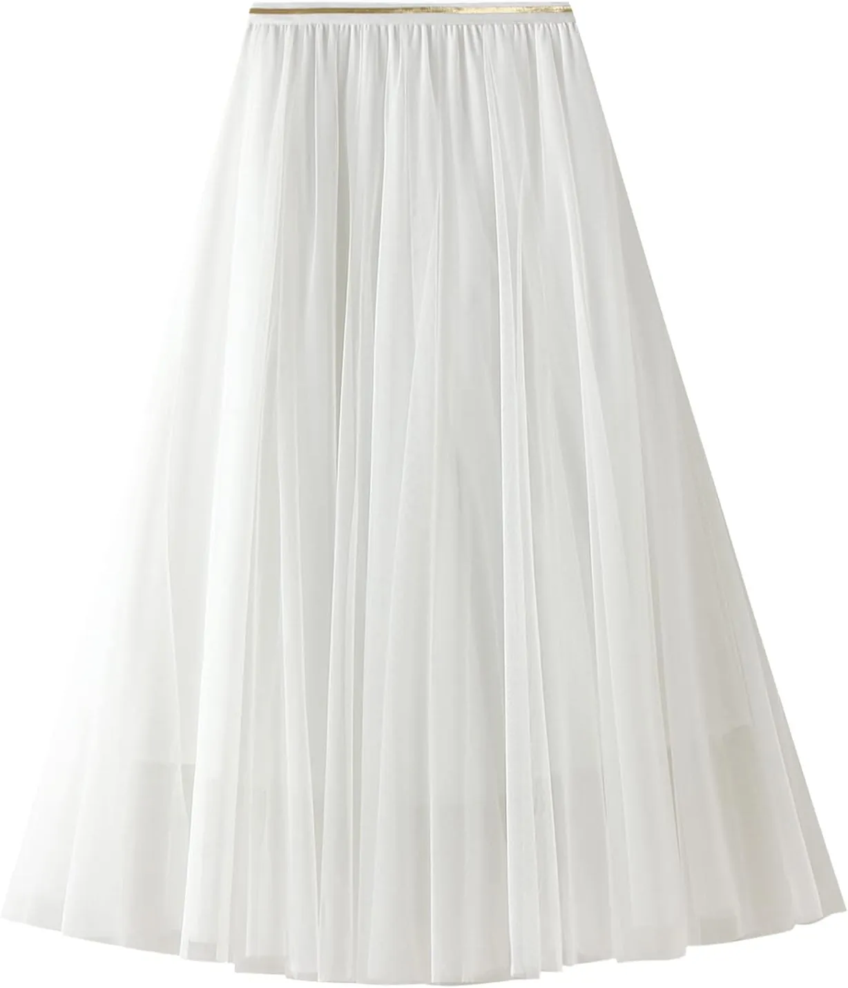 Lu's Chic Women's Pleated Tulle Skirt High Waist Tutu Skirt Chiffon Elastic Waist Summer Layered