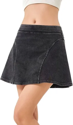 Lu's Chic Women's Stretchy Denim Skort Workout Running High Waisted Short Jean Skorts Mini Scooter Skirt w/Shorts
