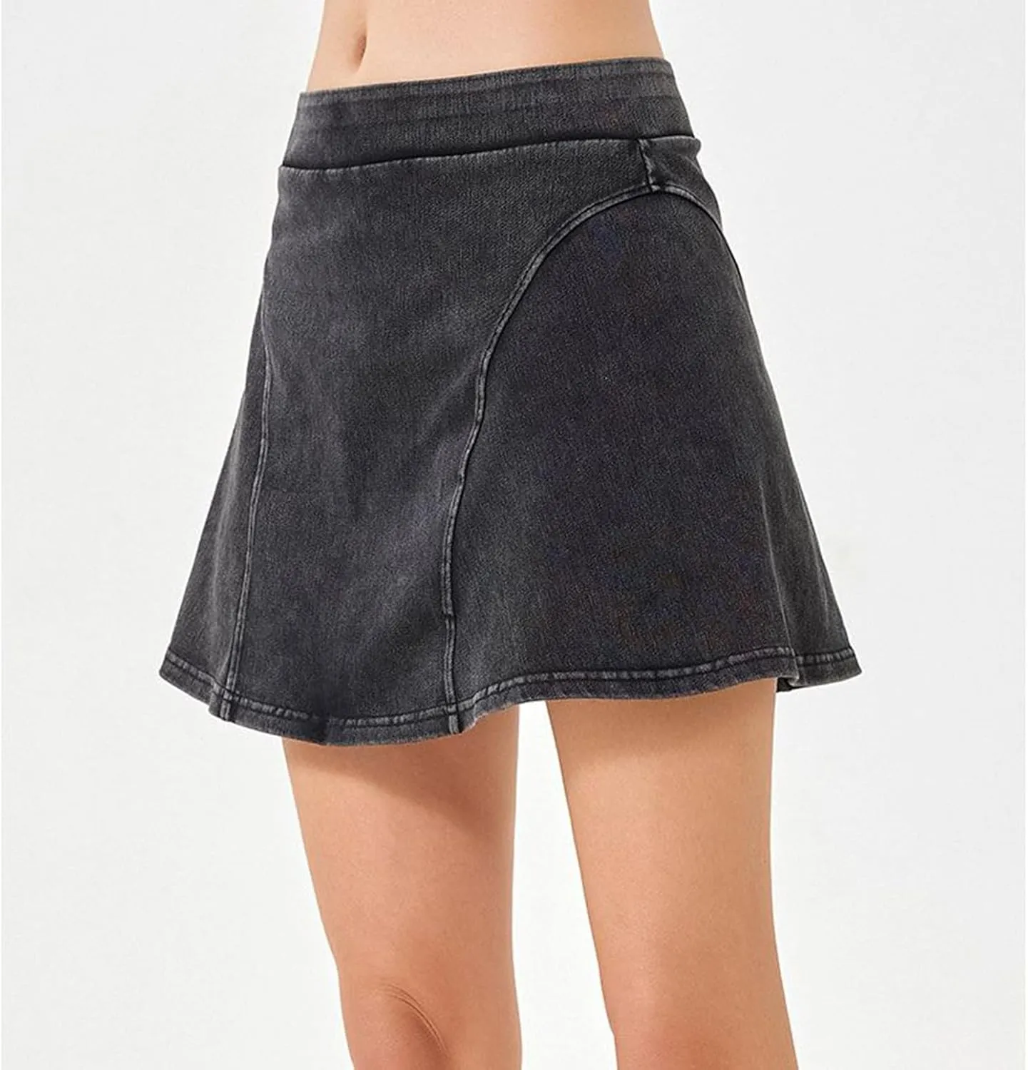 Lu's Chic Women's Stretchy Denim Skort Workout Running High Waisted Short Jean Skorts Mini Scooter Skirt w/Shorts