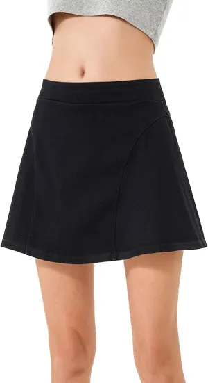 Lu's Chic Women's Stretchy Denim Skort Workout Running High Waisted Short Jean Skorts Mini Scooter Skirt w/Shorts