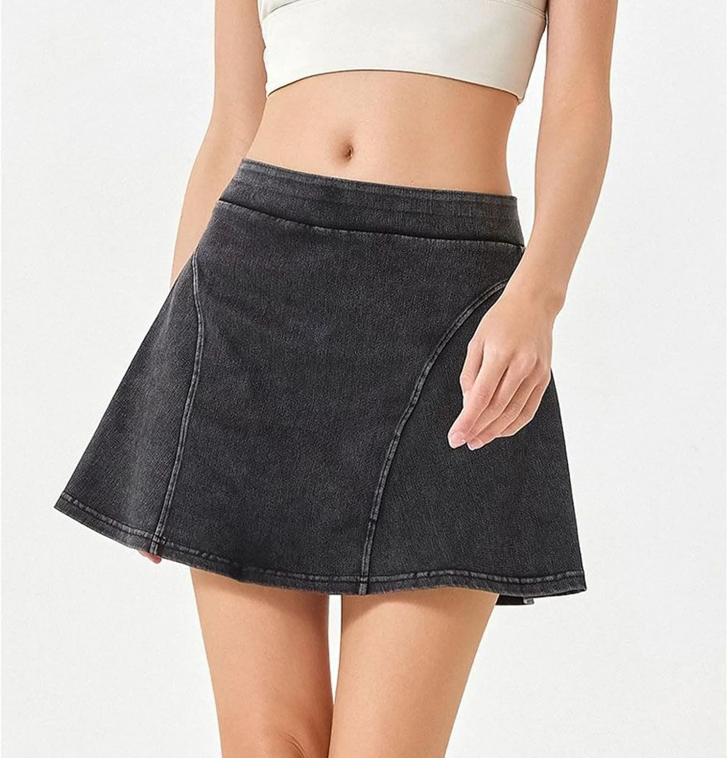 Lu's Chic Women's Stretchy Denim Skort Workout Running High Waisted Short Jean Skorts Mini Scooter Skirt w/Shorts