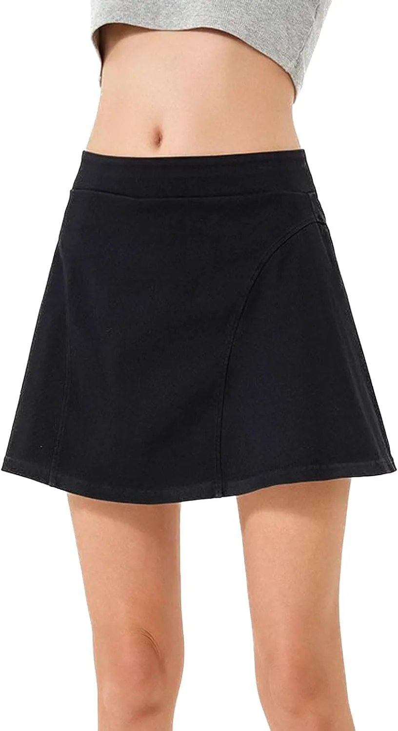 Lu's Chic Women's Stretchy Denim Skort Workout Running High Waisted Short Jean Skorts Mini Scooter Skirt w/Shorts